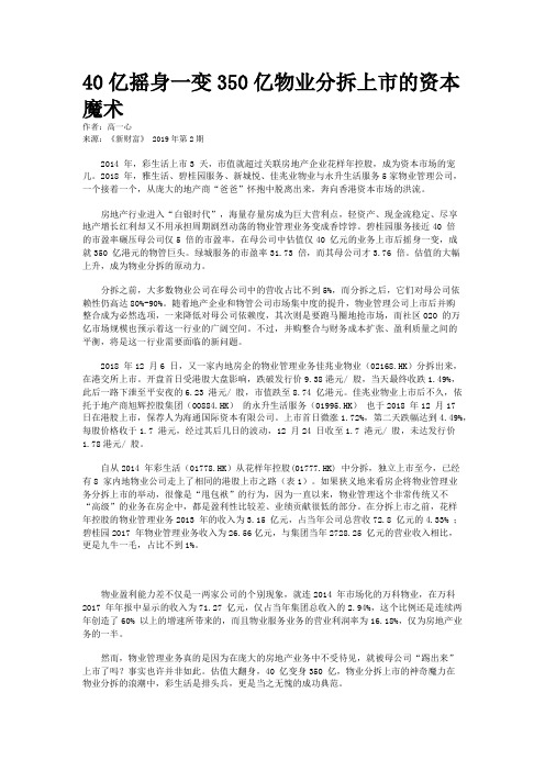 40亿摇身一变350亿物业分拆上市的资本魔术