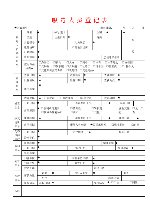 吸 毒 人 员 登 记 表