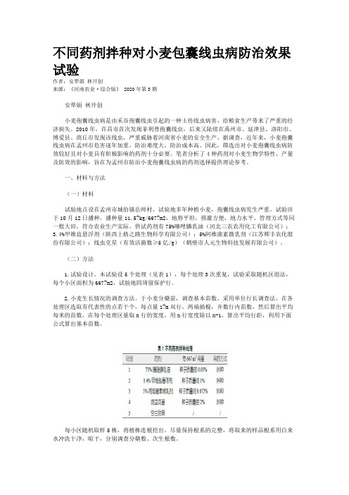 不同药剂拌种对小麦包囊线虫病防治效果试验