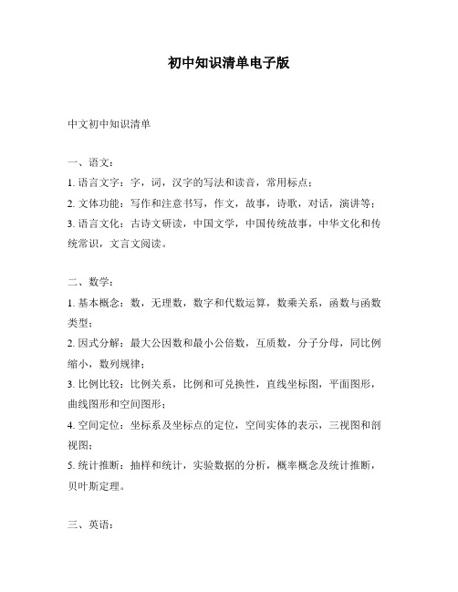 初中知识清单电子版