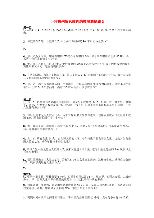 (2021年编)小学数学小升初创新思维训练摸底测试题3