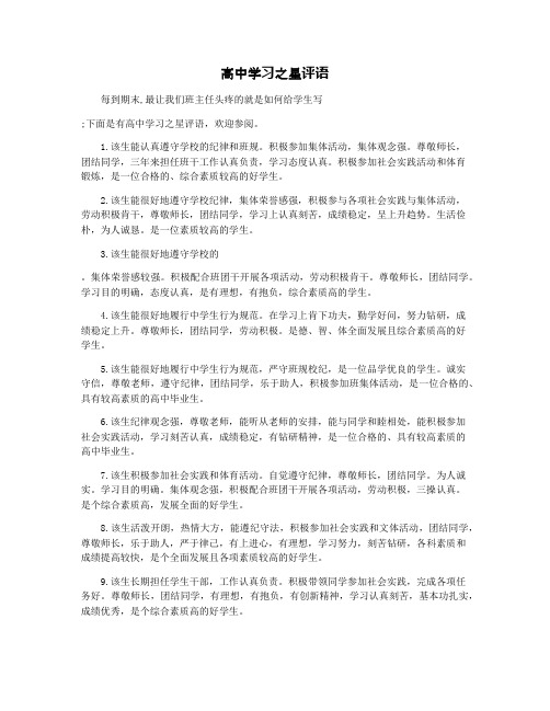 高中学习之星评语