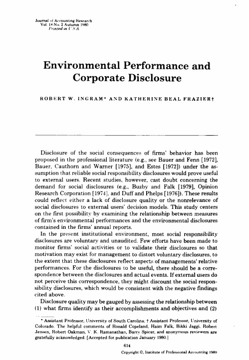 Environmental Performance and Corporate Disclosure