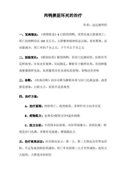 肉鸭脾脏坏死的治疗案例