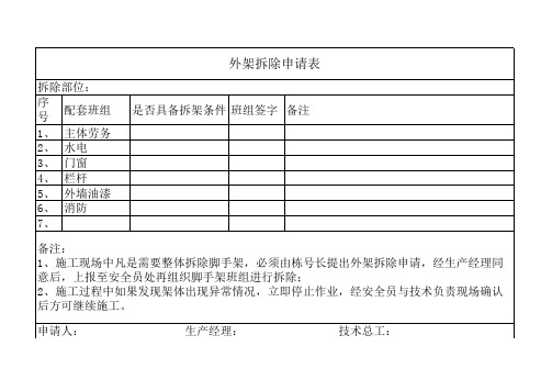 外架拆除申请表