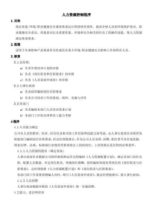 人力资源控制程序