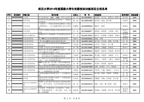 武汉大学2014年度国家大学生创新创业训练项目立项名单