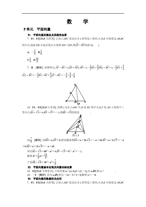 2016年高考数学试题分类汇编F单元 平面向量