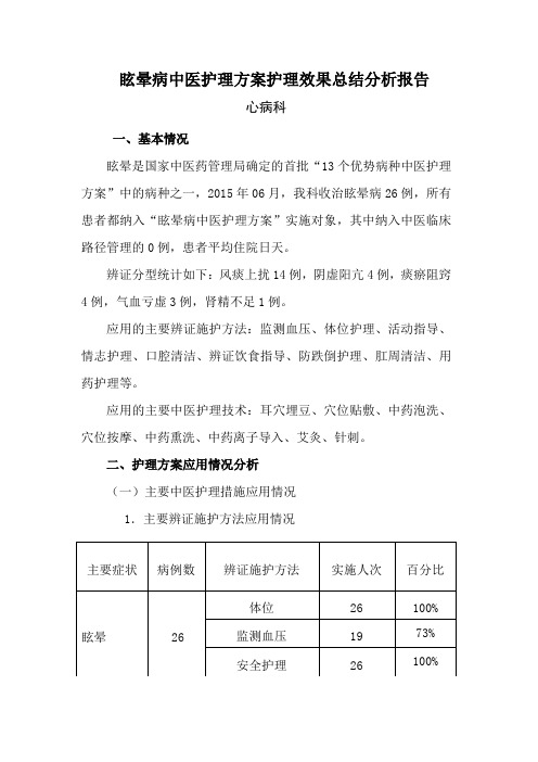 眩晕中医护理方案实施总结分析