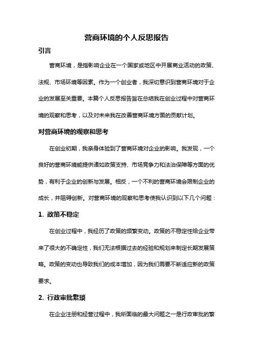 营商环境的个人反思报告