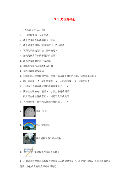 部编版2020学年度八年级物理上册 3.1 光世界巡行练习(含解析)(新版)粤教沪版