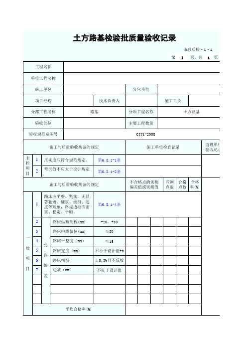 土方路基检验批质量验收记录