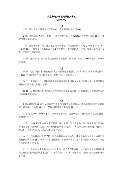 北京邮电大学世纪学院大事记(2009年)