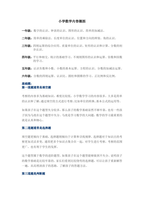 小学数学内容概括