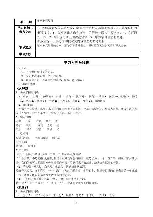 苏教版二上 第八单元复习