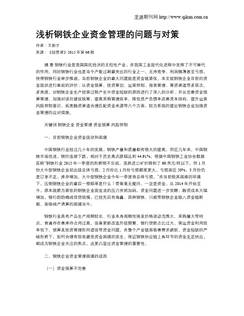 浅析钢铁企业资金管理的问题与对策
