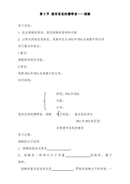 [精品]新人教版必修1高中生物2.3遗传信息的携带者核酸导学案