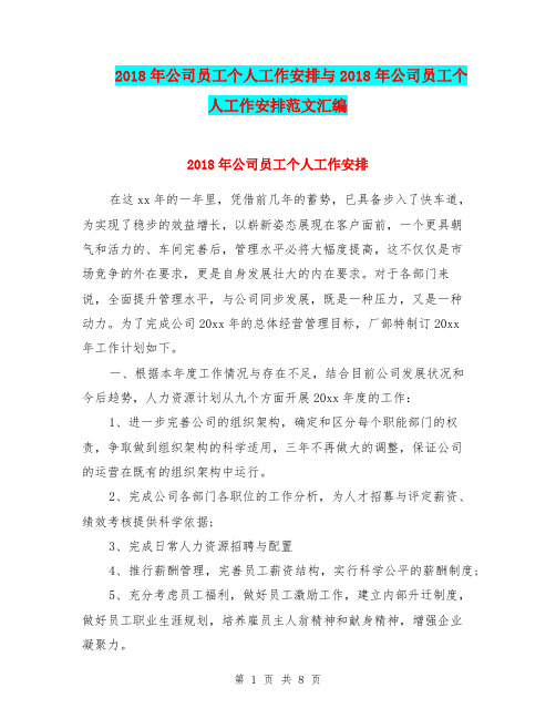 2018年公司员工个人工作安排与2018年公司员工个人工作安排范文汇编.doc