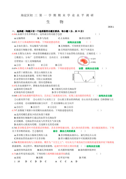 2020.1-海淀区初三生物期末-试卷