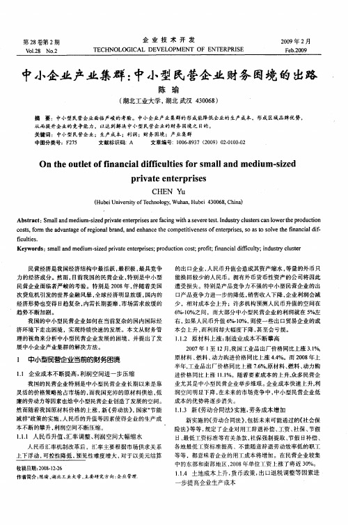 中小企业产业集群：中小型民营企业财务困境的出路