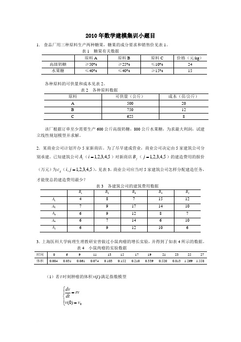 2010年数学建模集训小题目