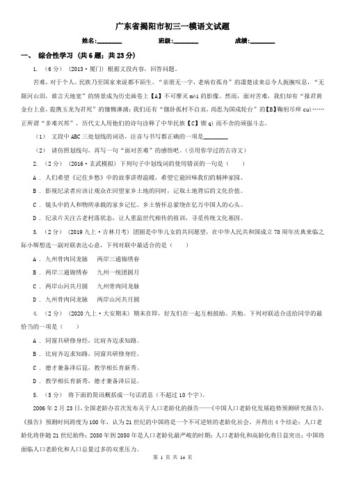 广东省揭阳市初三一模语文试题