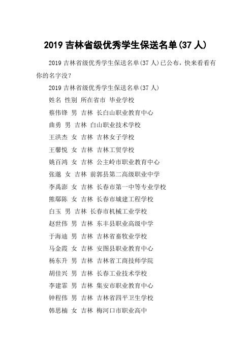2019吉林省级优秀学生保送名单(37人)