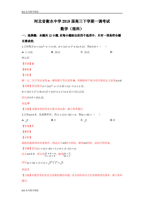 【解析版】河北省衡水中学2019届高三下学期一调考试理科数学试卷