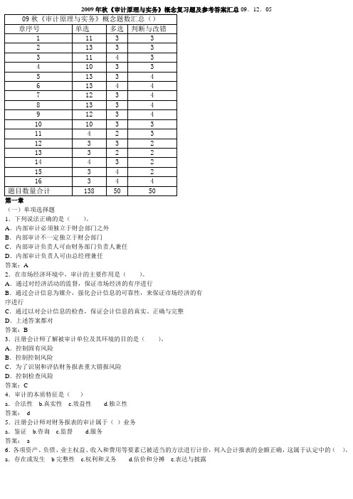 2009年秋《审计原理与实务》概念复习题及参考答案汇总09.12.05