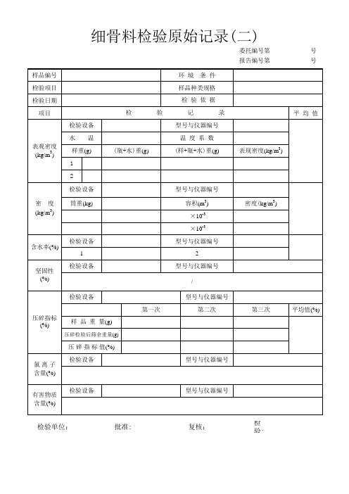 粗、细骨料原始记录(汇总表格)