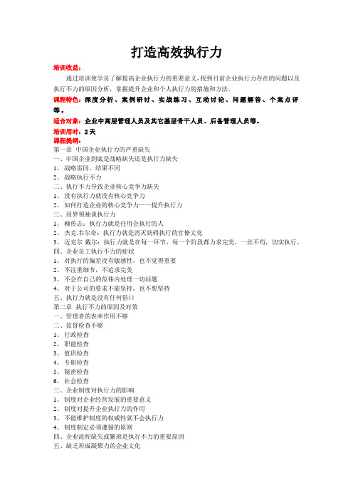 打造高效执行力(提纲)-张玉讲师