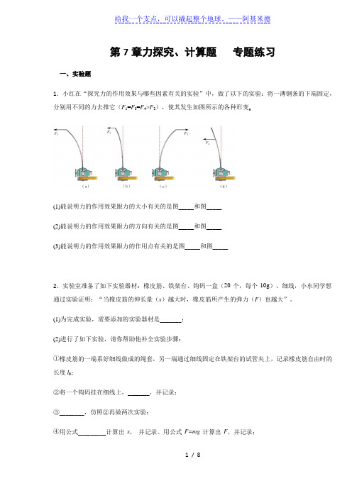 人教版八年级物理下册 第7章力探究、计算题  专题练习(含答案)