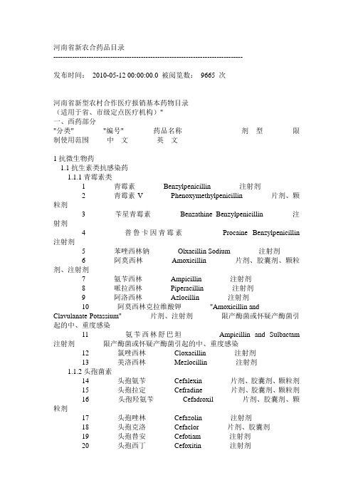 新农合药品目录(省市级)