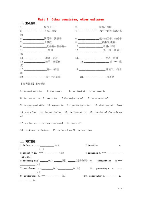 高中英语 Unit 1 Other countries, other cultures同
