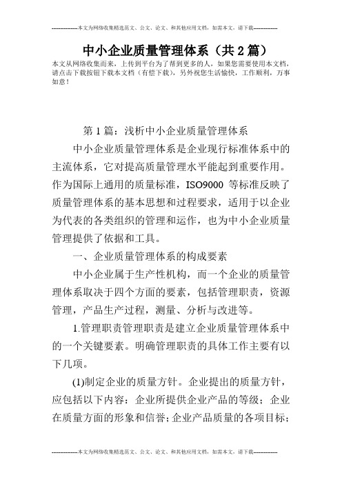 中小企业质量管理体系(共2篇)