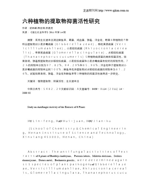 六种植物的提取物抑菌活性研究