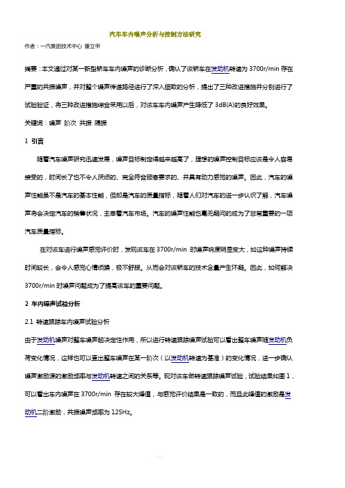 汽车车内噪声分析与控制方法研究