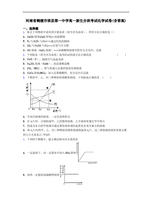 河南省鹤壁市淇县第一中学高一新生分班考试化学试卷(含答案)