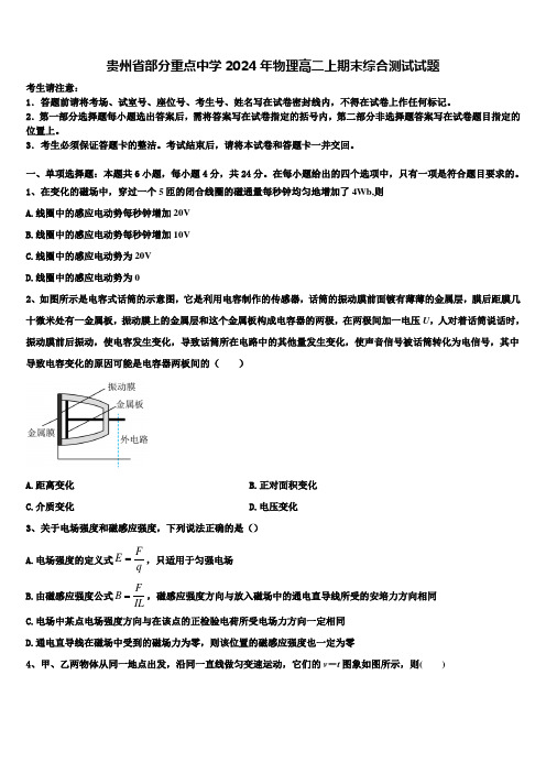 贵州省部分重点中学2024年物理高二上期末综合测试试题含解析