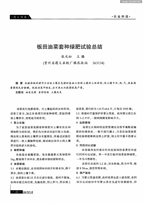 板田油菜套种绿肥试验总结