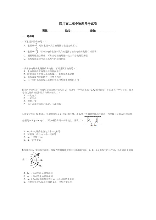 四川高二高中物理月考试卷带答案解析
