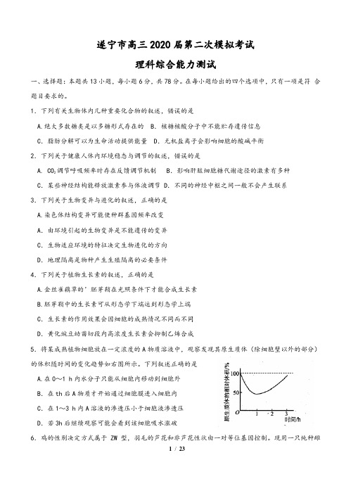 四川省遂宁市2020届高三第二次模拟考试(4月)理科综合(含答案)