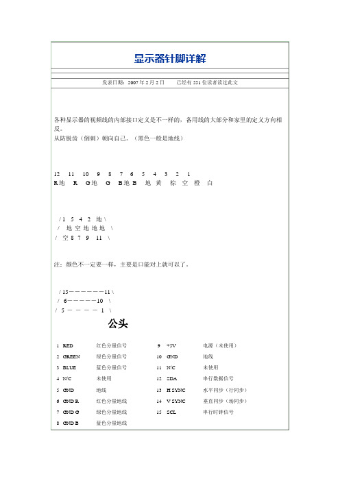 显示器针脚详解