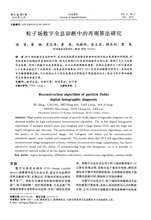 粒子场数字全息诊断中的再现算法研究