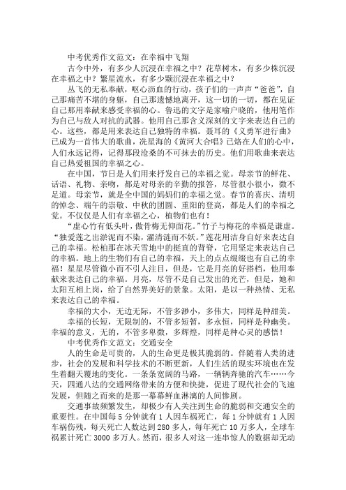 2020年精选中考优秀作文范文：在幸福中飞翔