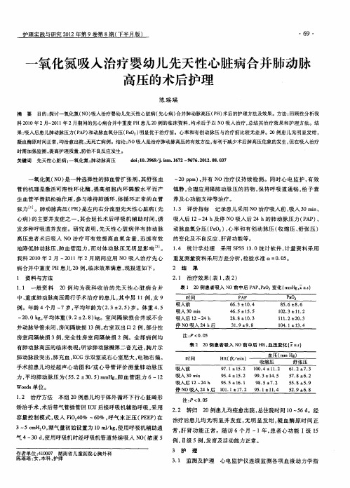 一氧化氮吸入治疗婴幼儿先天性心脏病合并肺动脉高压的术后护理