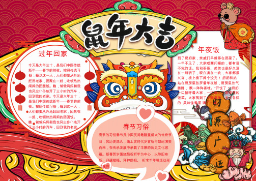 春节习俗手抄报小报WORD模板(图文)
