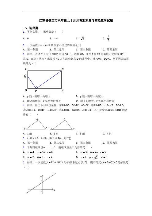 江苏省镇江市八年级上1月月考期末复习模拟数学试题