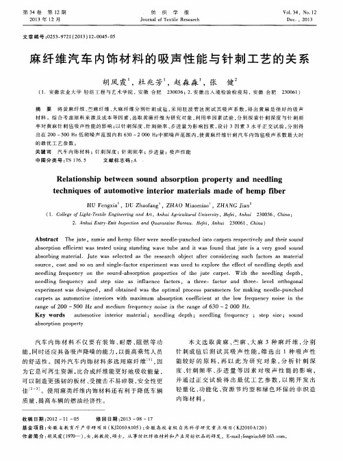 麻纤维汽车内饰材料的吸声性能与针刺工艺的关系