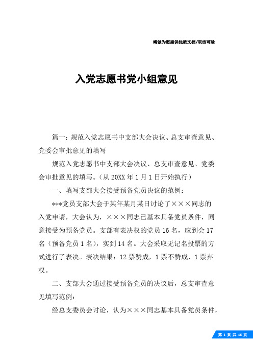 入党志愿书党小组意见